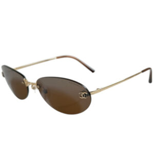 Vintage Chanel Logo Rimless Sunglasses in Brown / Gold | NITRYL
