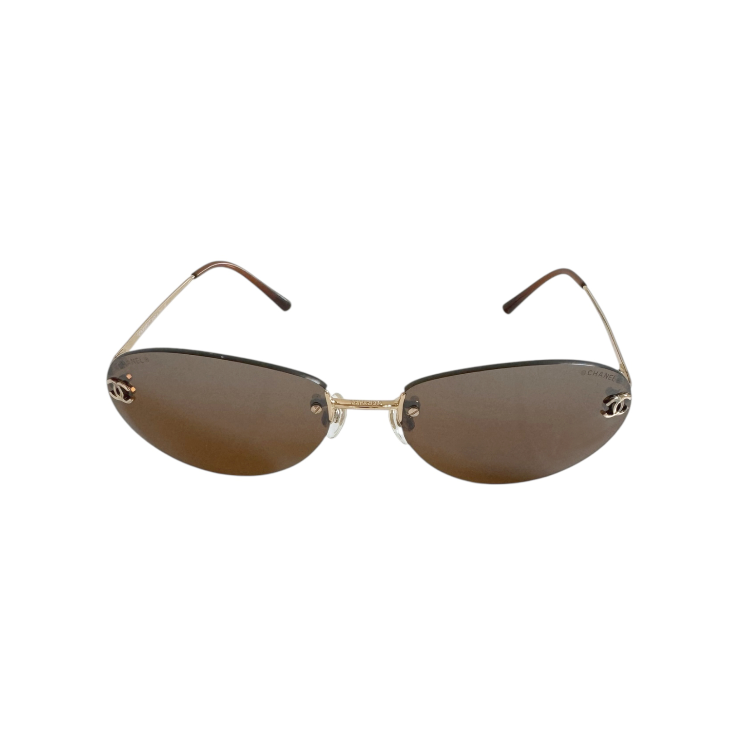 Chanel Logo Rimless Sunglasses in Brown / Gold - Image 2
