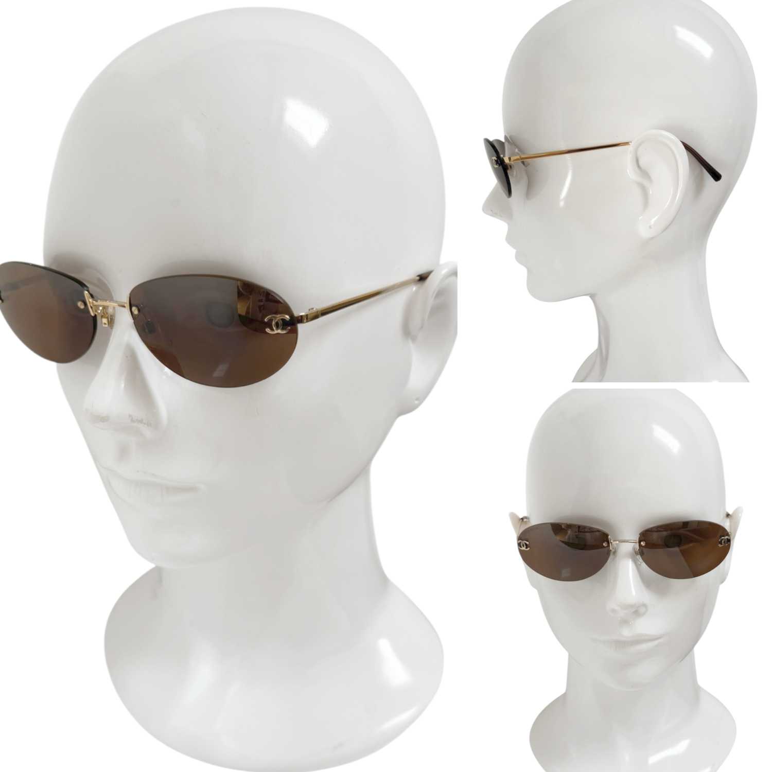 Chanel Logo Rimless Sunglasses in Brown / Gold - Image 4