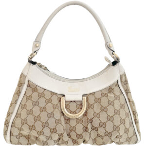 Vintage Gucci Monogram D Ring Hobo Shoulder Bag in Beige / White / Gold | NITRYL