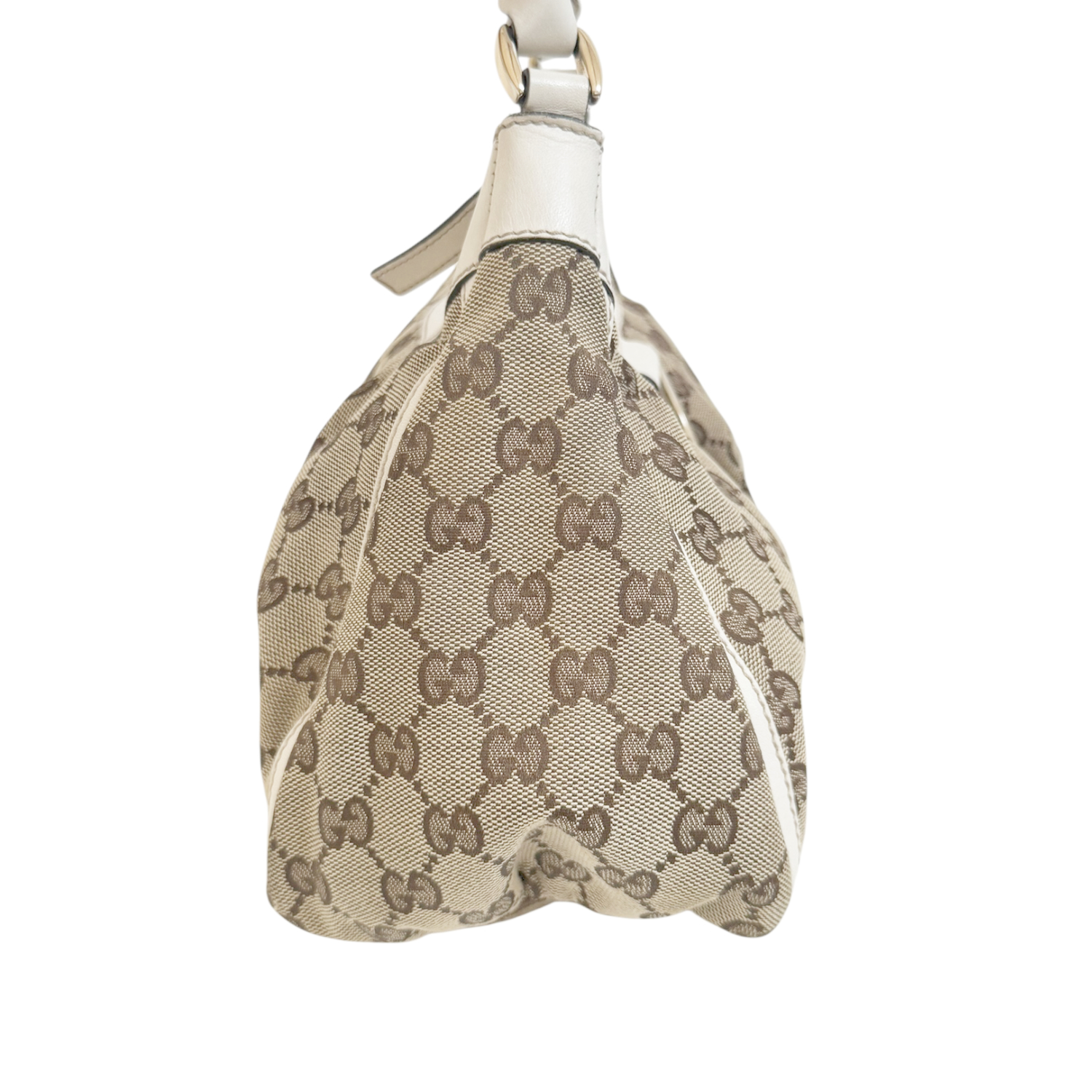 Gucci Monogram D Ring Hobo Shoulder Bag in Beige / White / Gold - Image 3