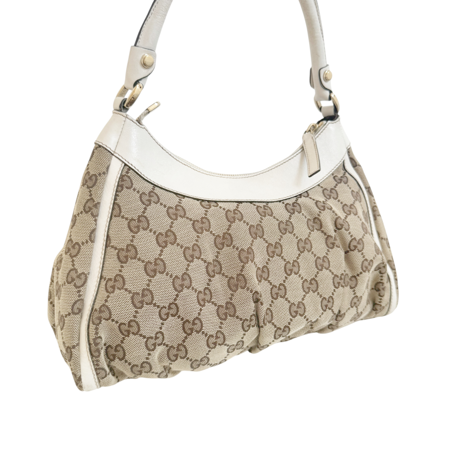 Gucci Monogram D Ring Hobo Shoulder Bag in Beige / White / Gold - Image 4