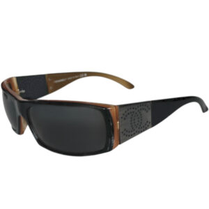 Vintage Chanel Logo Wraparound Sunglasses in Black / Brown / Silver | NITRYL