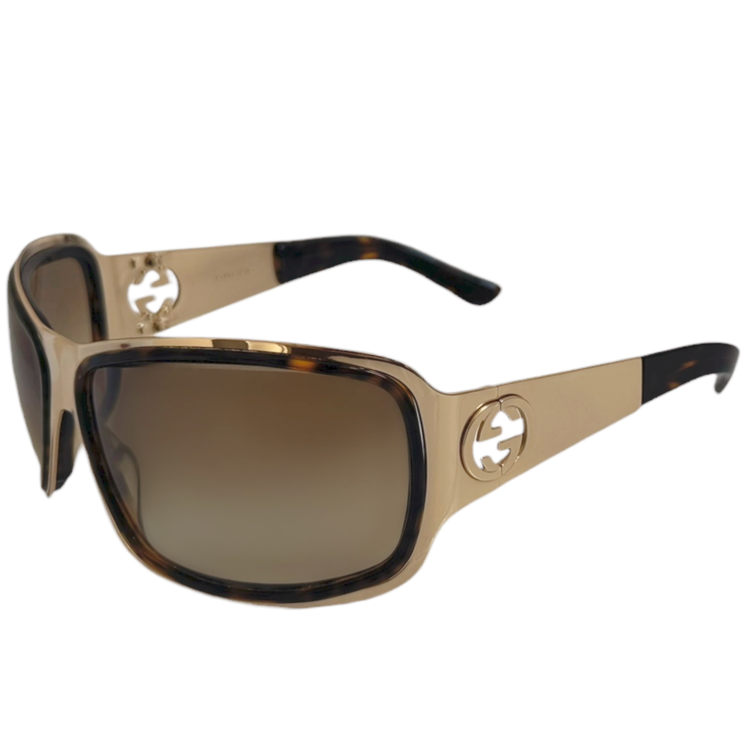 Vintage Gucci GG Logo Oversized Sunglasses in Gold / Brown | NITRYL