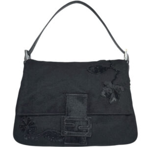Vintage Fendi Flower Beaded Felt Mamma Baguette Bag in Black / Silver | NITRYL
