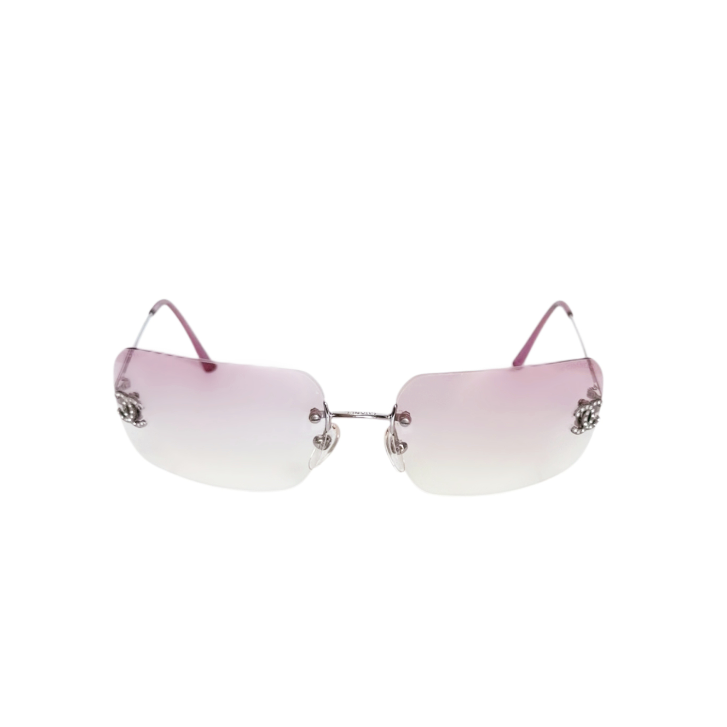 Chanel Diamante Ombre Rimless Sunglasses in Baby Pink / Silver - Image 2