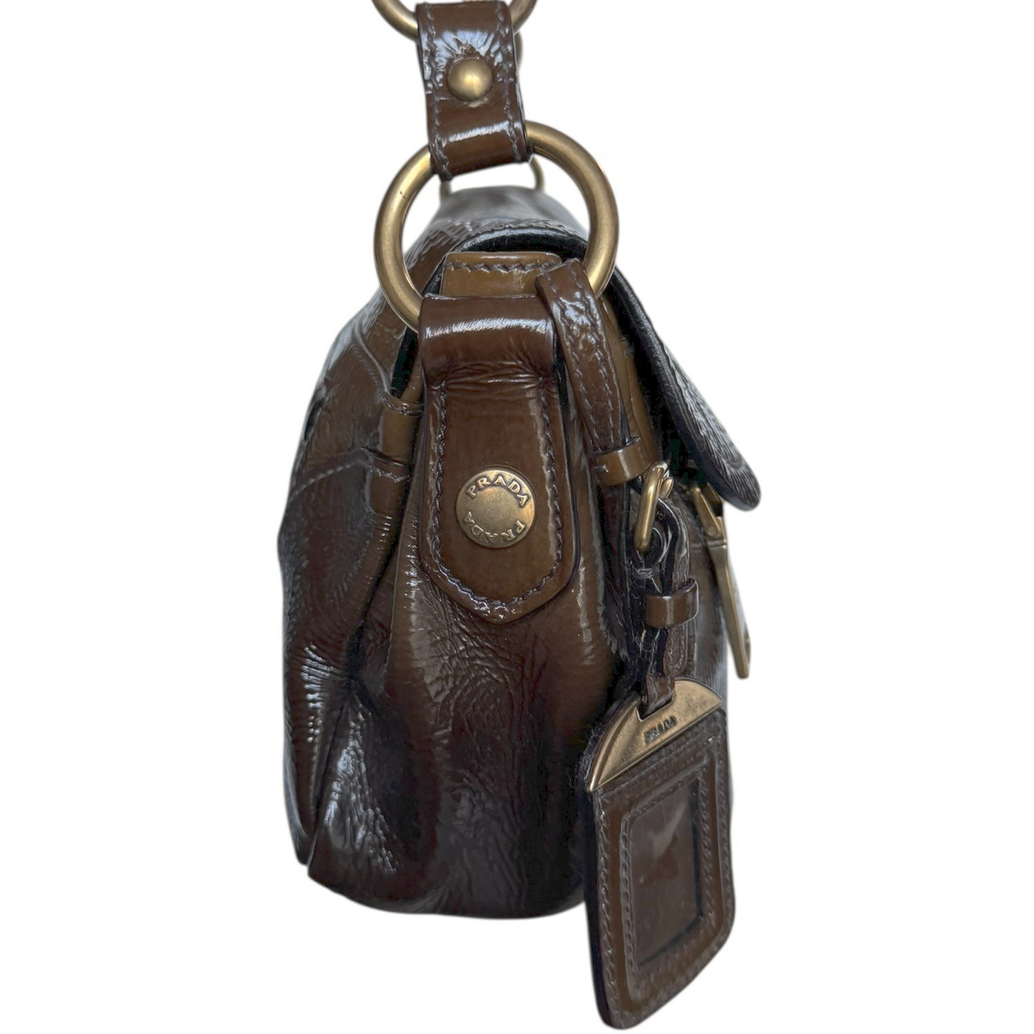 Prada Buckle Ombre Patent Shoulder Bag in Brown / Gold - Image 3