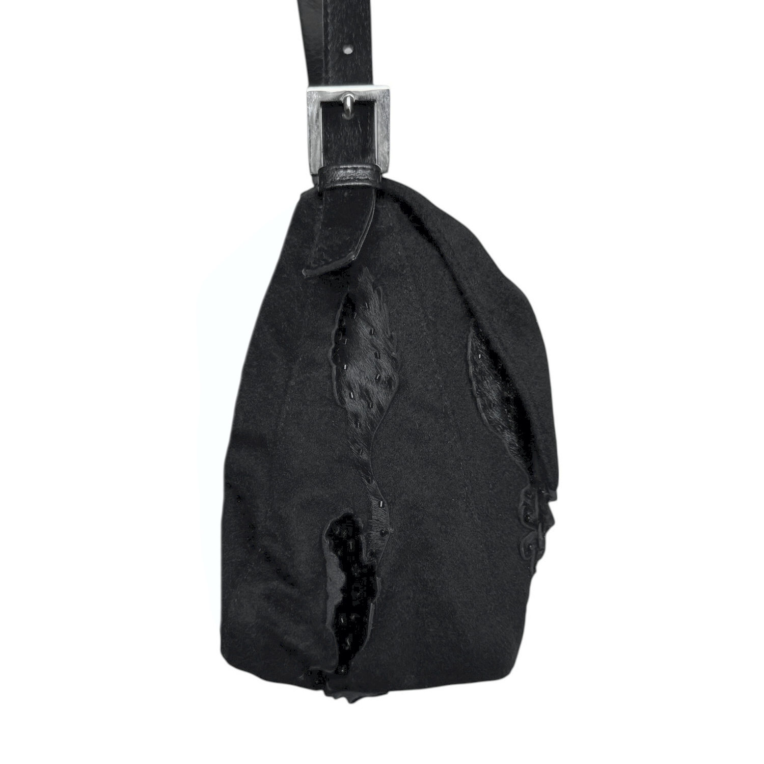 Fendi Flower Beaded Ponyhair Felt Mamma Baguette Bag in Black / Silver - Image 3