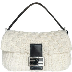 Vintage Fendi Knit Wool Shoulder Baguette Bag in Cream / Black | NITRYL