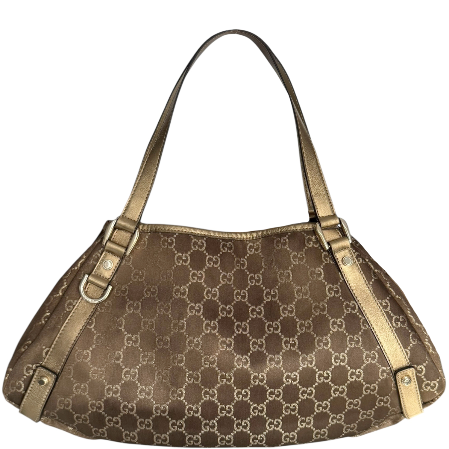 Vintage Gucci Monogram Abbey Hobo Shoulder Bag in Brown / Gold | NITRYL