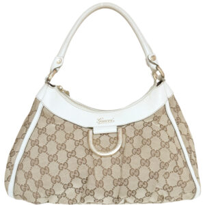 Vintage Gucci Monogram D Ring Hobo Shoulder Bag in Beige / White / Gold | NITRYL