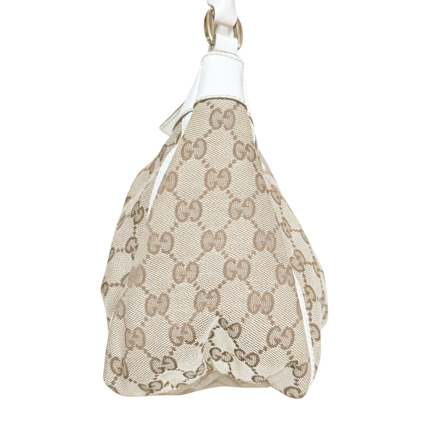 Vintage Gucci Monogram D Ring Hobo Shoulder Bag in Beige / White / Gold | NITRYL