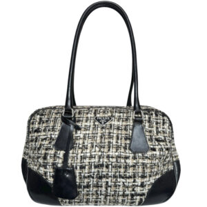 Vintage Prada Tweed Shoulder Bag in Black / Silver | NITRYL