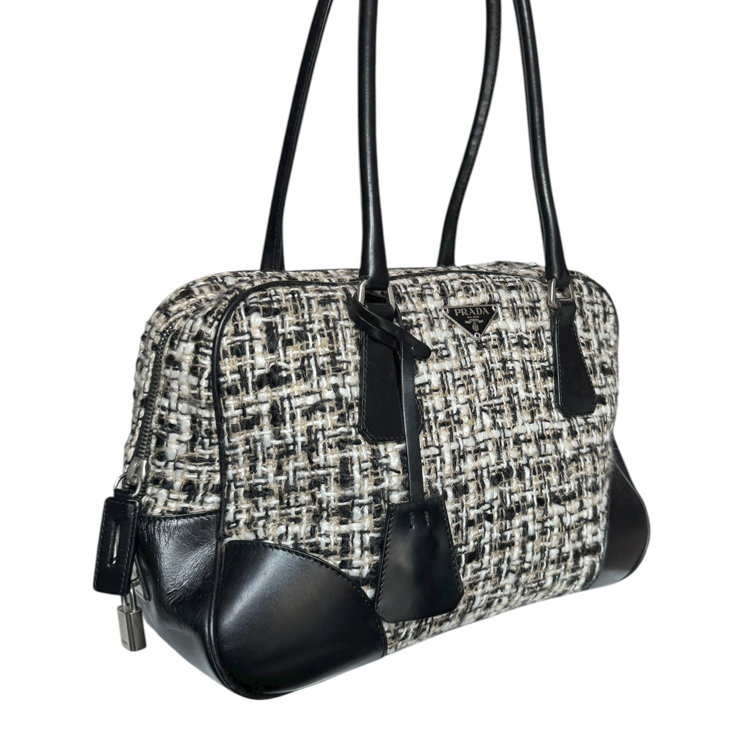 Prada Tweed Shoulder Bag in Black / Silver - Image 2