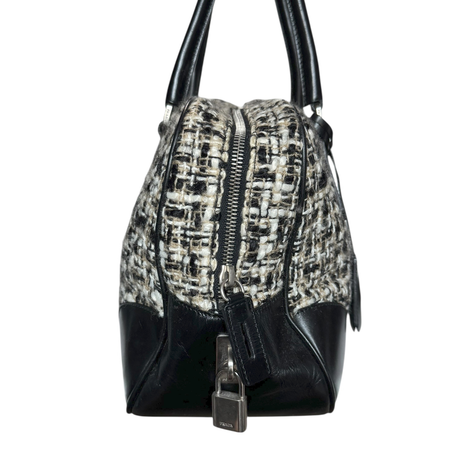 Prada Tweed Shoulder Bag in Black / Silver - Image 3