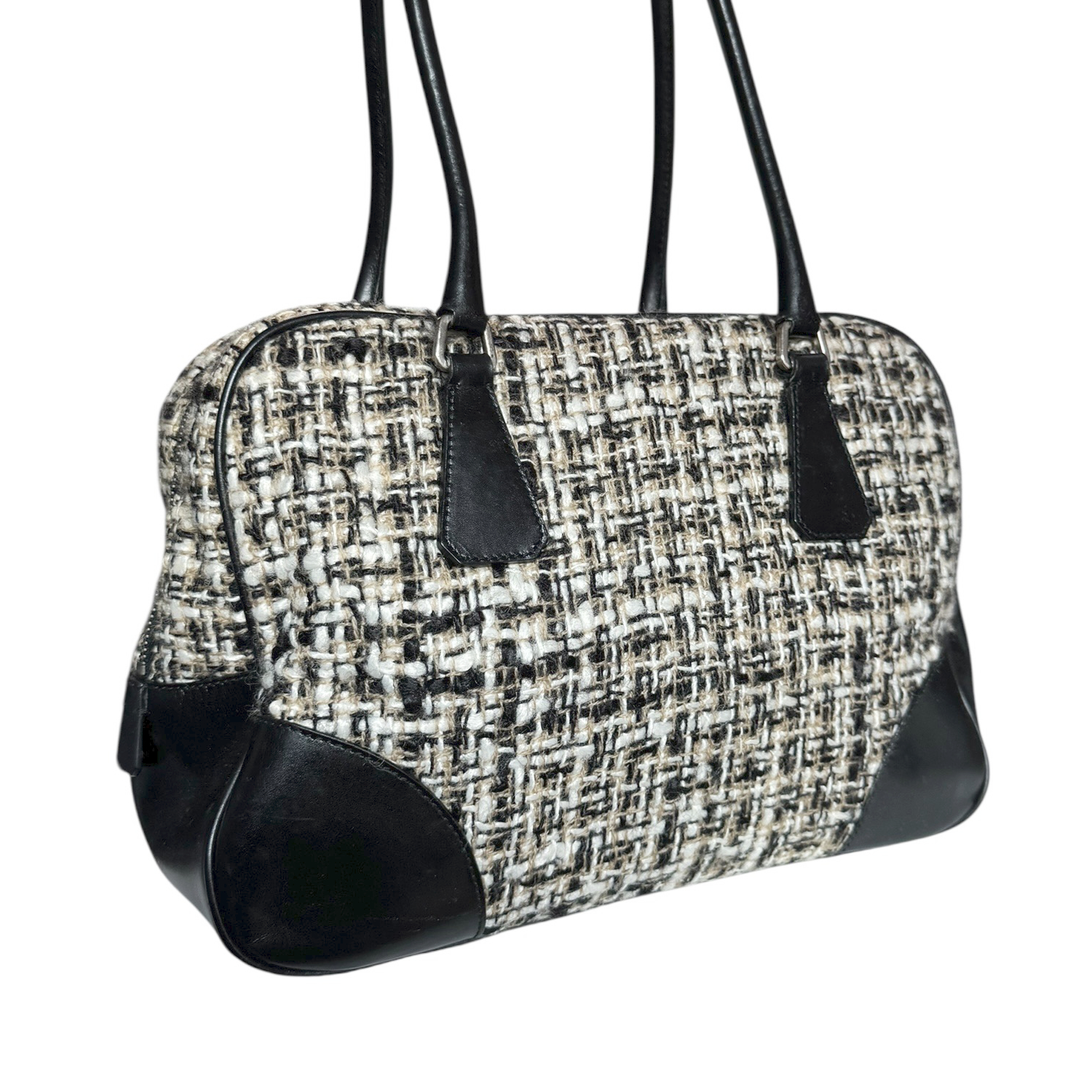 Prada Tweed Shoulder Bag in Black / Silver - Image 4