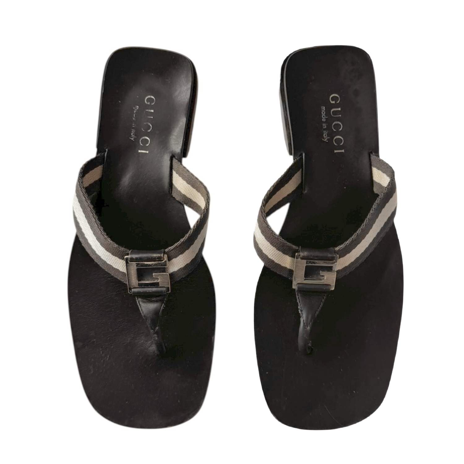 Vintage Gucci Logo Thong Flip Flop Sandals in Brown UK 4.5 | NITRYL