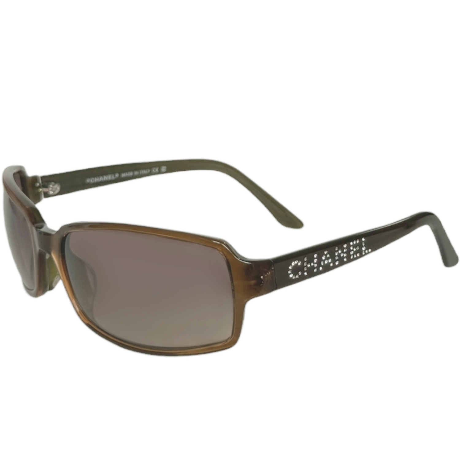 Vintage Chanel Diamante Spellout Sunglasses in Brown | NITRYL