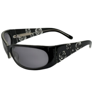 Vintage Miu Miu Logo Rose Wraparound Sunglasses in Black | NITRYL