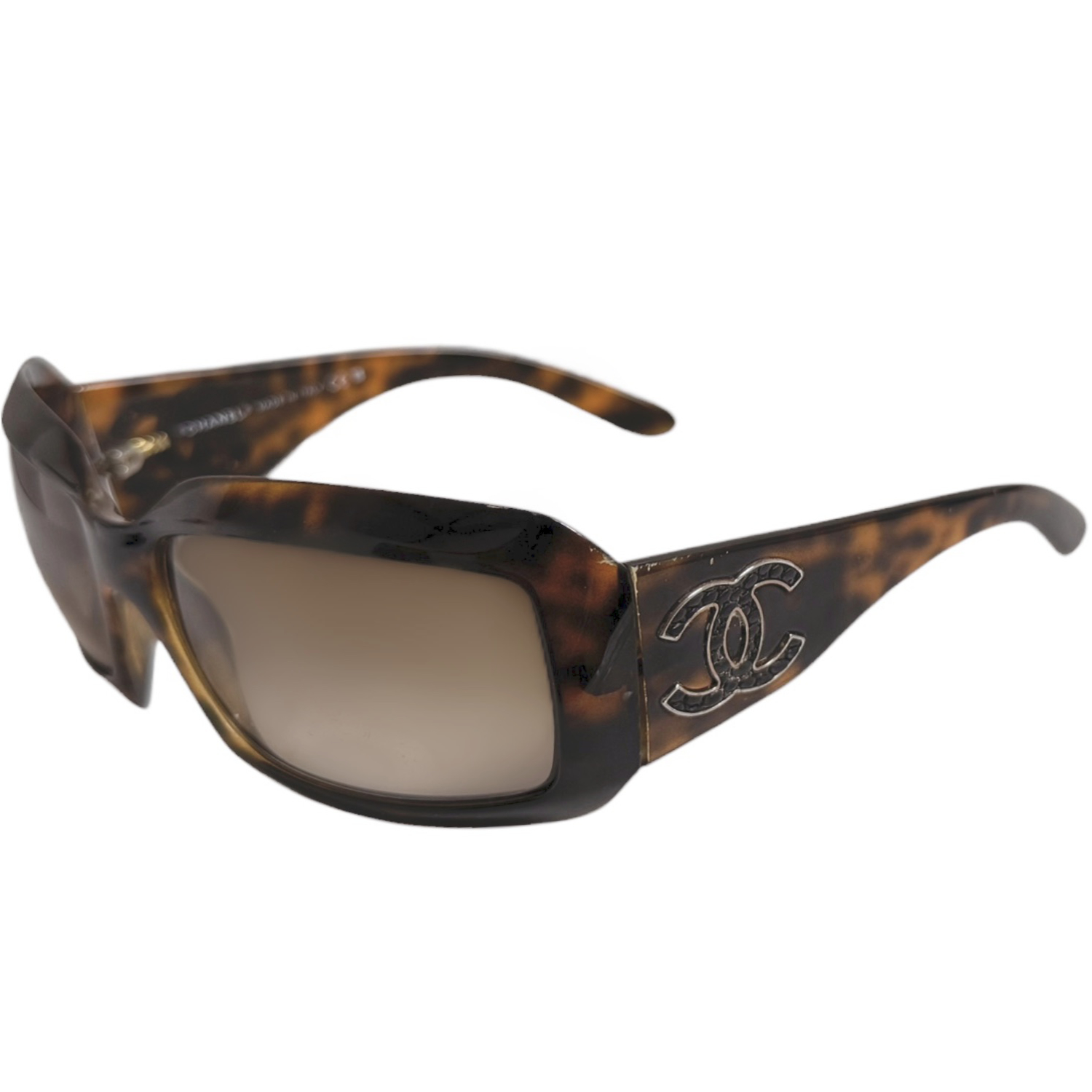 Vintage Chanel Logo Oversized Sunglasses in Tortoiseshell Brown / Gold | NITRYL
