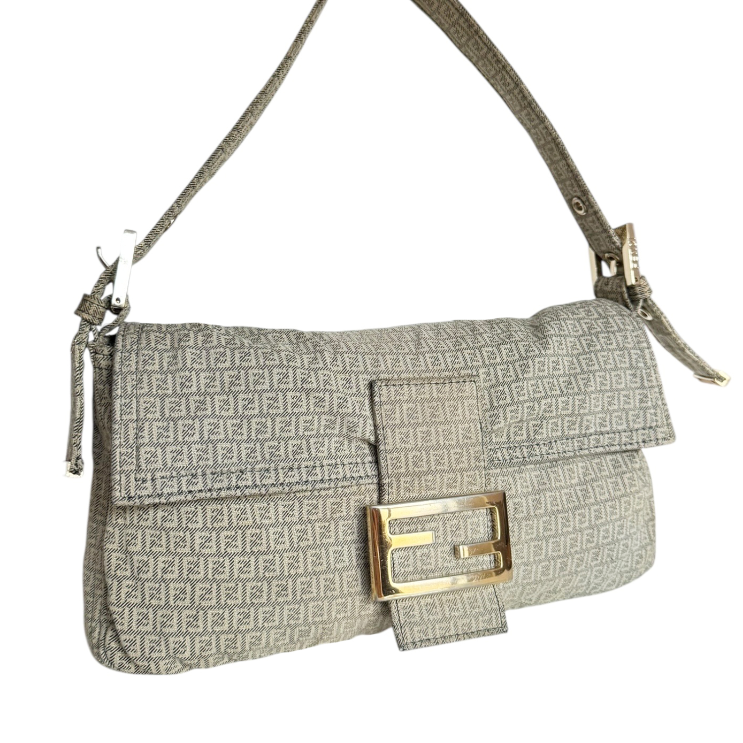 Fendi Monogram Denim Shoulder Baguette Bag - Image 2