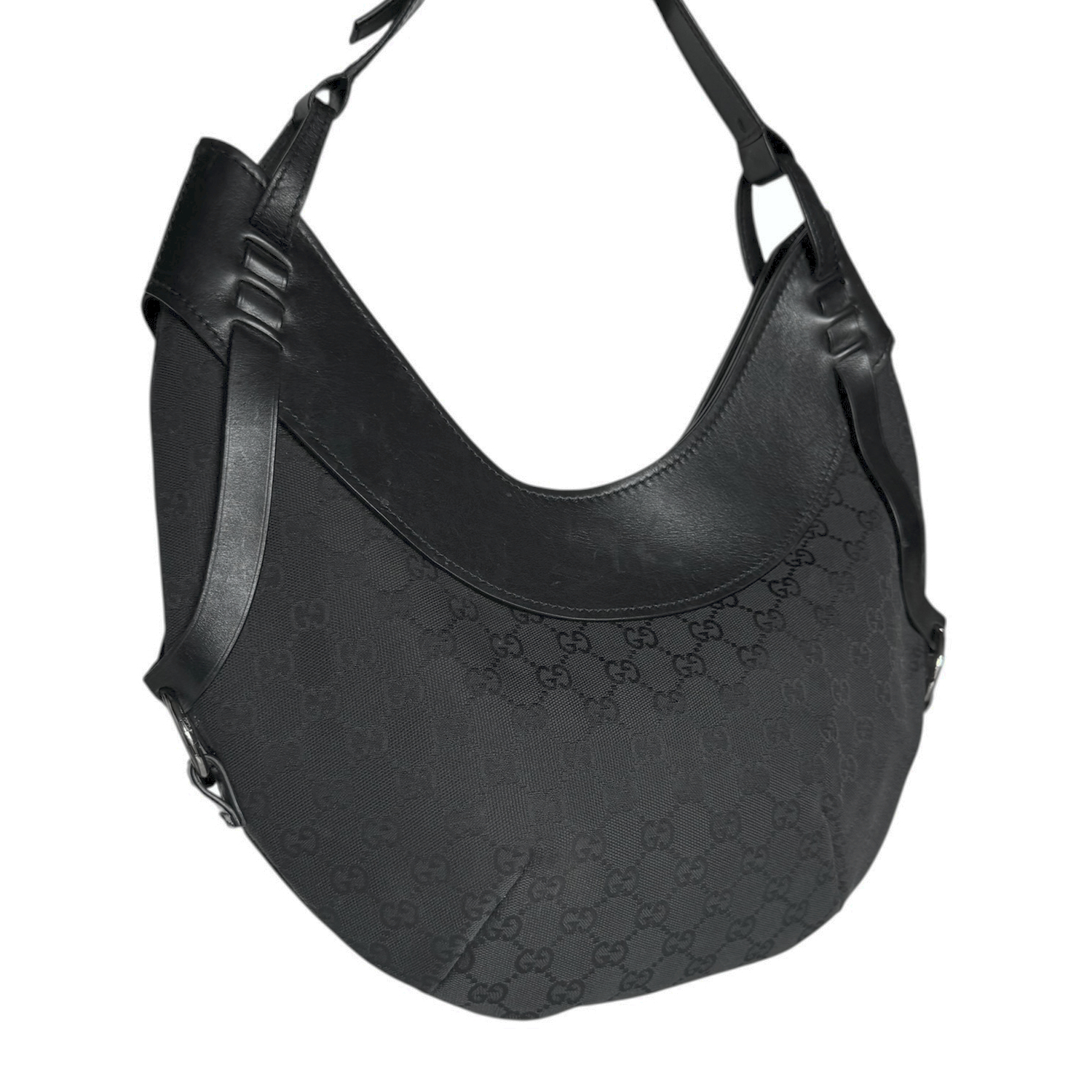 Gucci Monogram Half Moon Hobo Shoulder Bag in Black - Image 2