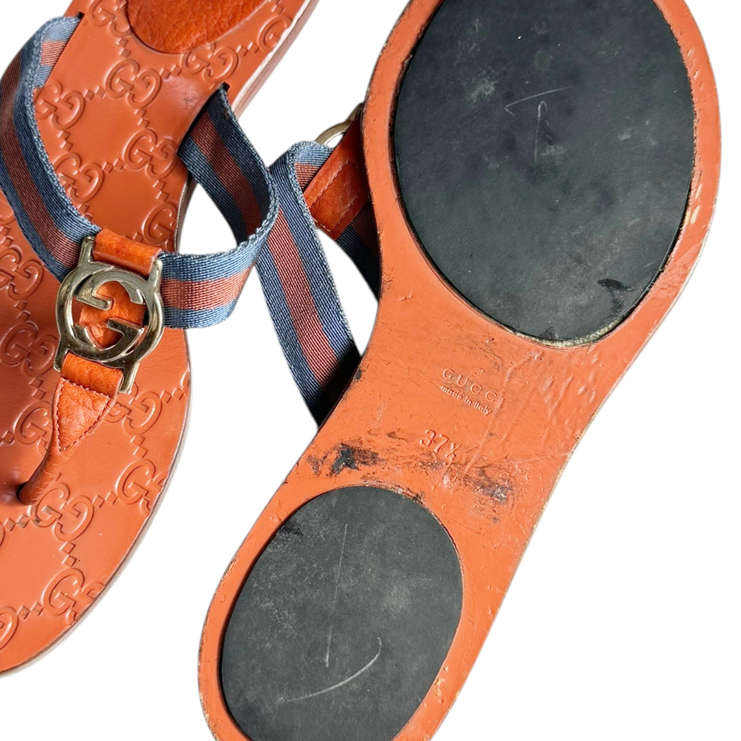 Gucci GG Logo Thong Flip Flops in Tan / Blue UK 4.5 - Image 3