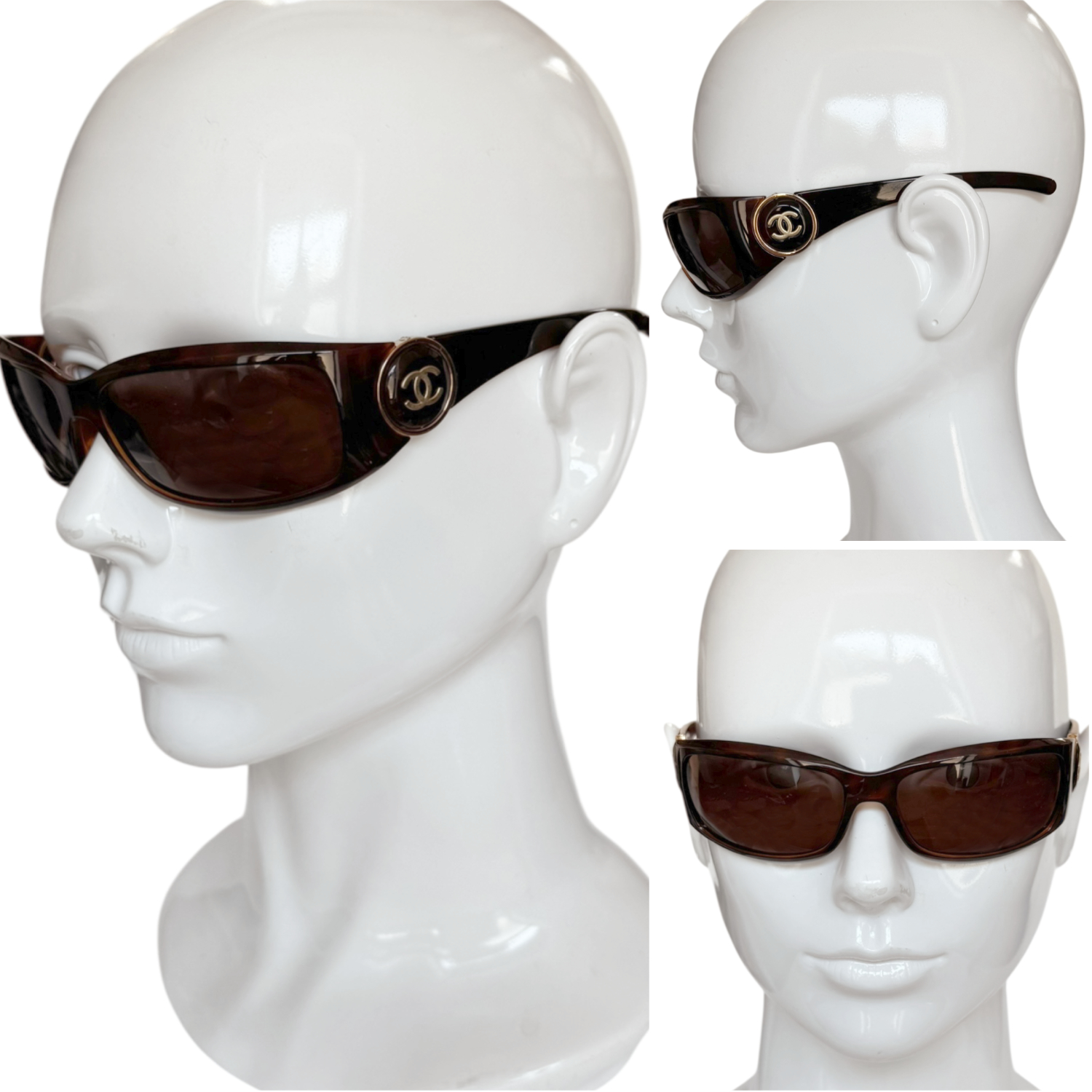 Chanel Logo Wraparound Sunglasses in Tortoiseshell Brown / Gold - Image 4