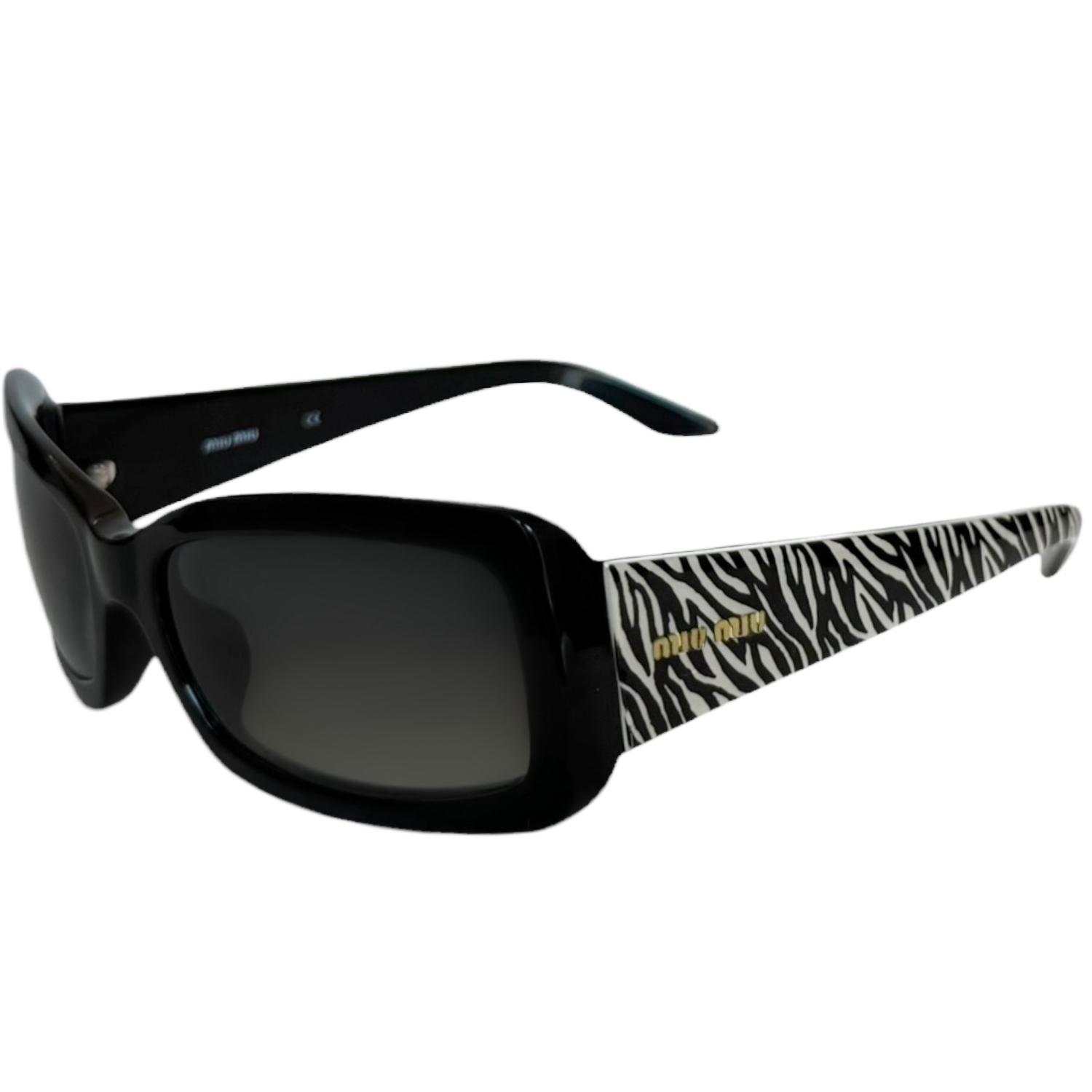 Vintage Miu Miu Logo Zebra Print Sunglasses in Black / Gold | NITRYL
