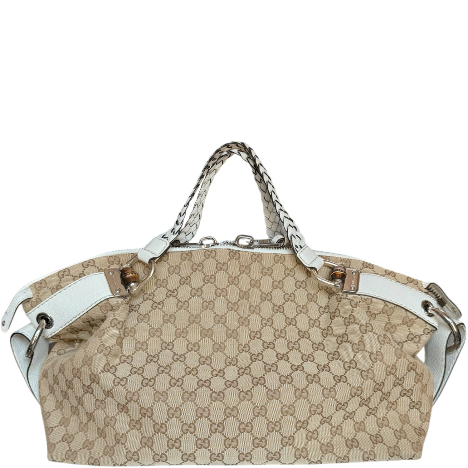 Vintage Gucci Monogram Large Hobo Shoulder Bag in Beige / White | NITRYL