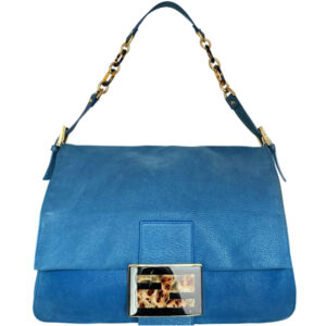 Vintage Fendi Leather XL Mamma Baguette Bag in Blue / Tortoiseshell / Gold | NITRYL