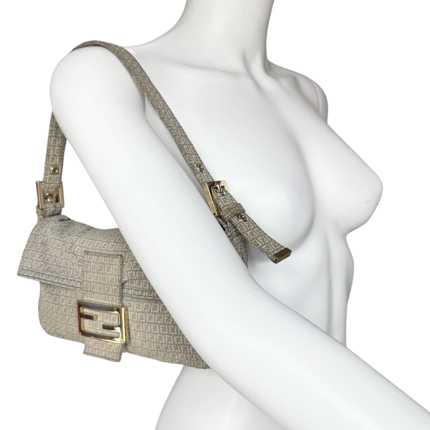 Fendi Monogram Denim Shoulder Baguette Bag - Image 9