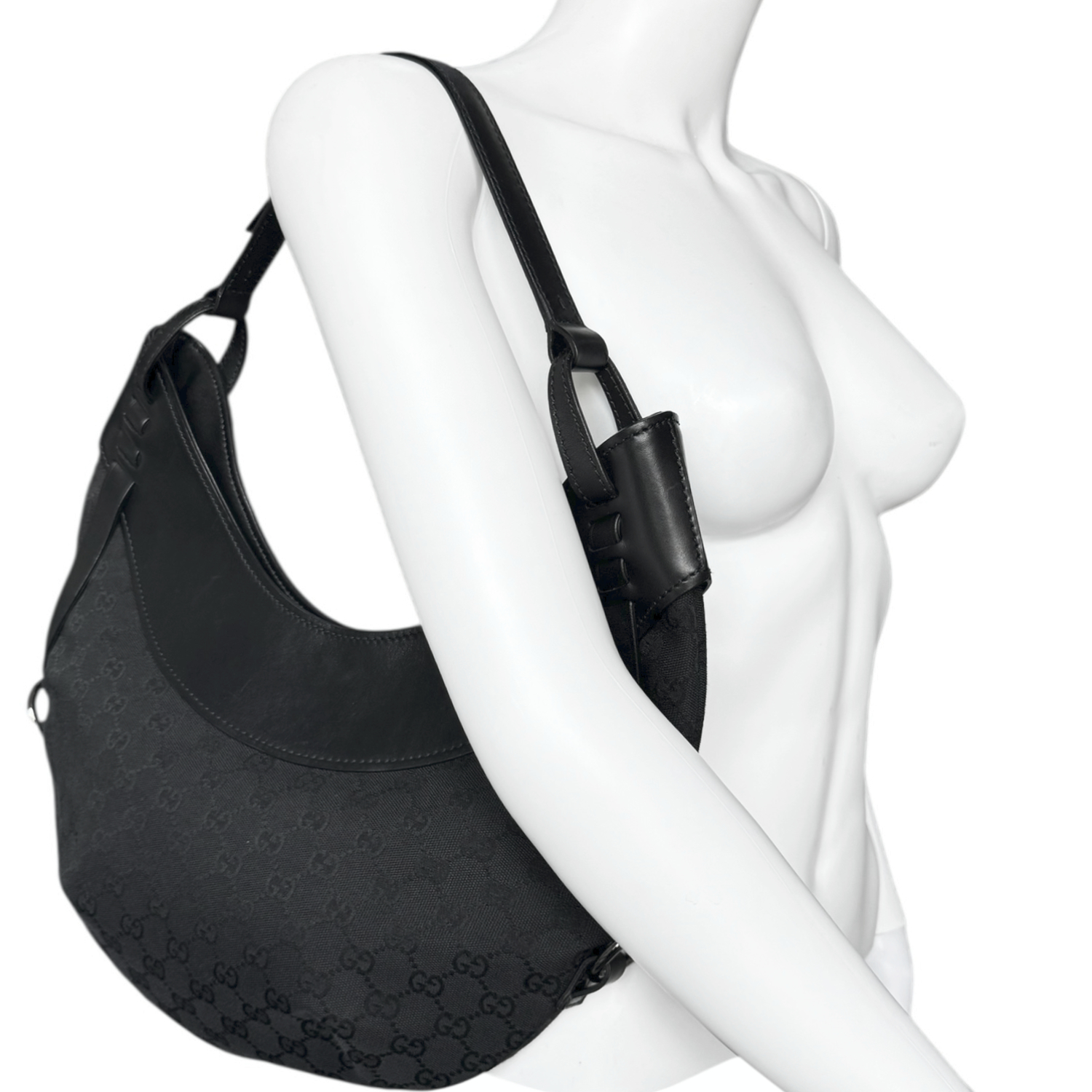 Gucci Monogram Half Moon Hobo Shoulder Bag in Black - Image 8