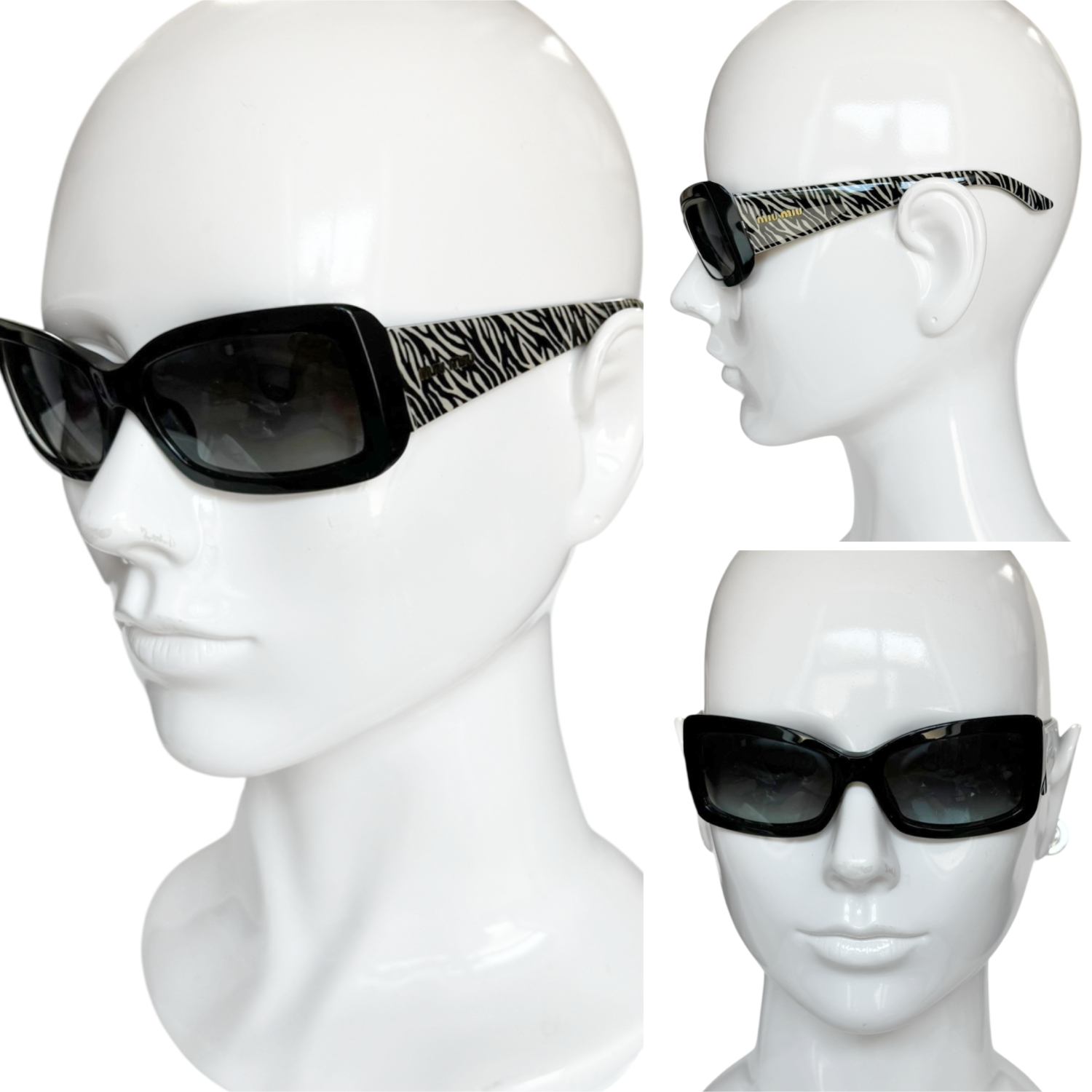 Miu Miu Logo Zebra Print Sunglasses in Black / Gold - Image 4