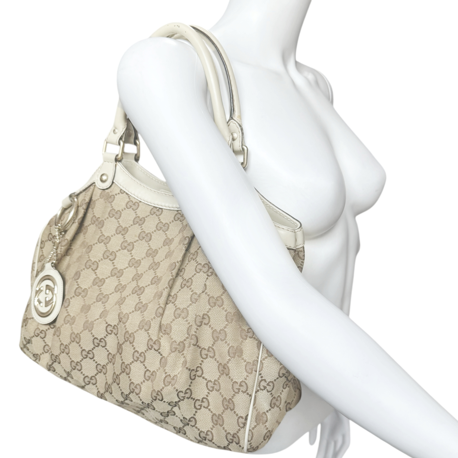 Gucci Monogram Sukey Hobo Shoulder Bag in Beige / Cream / Gold - Image 8