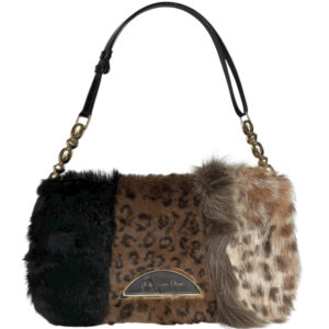 Vintage Dior Fur Leopard Print Malice Shoulder Bag in Brown / Gold | NITRYL
