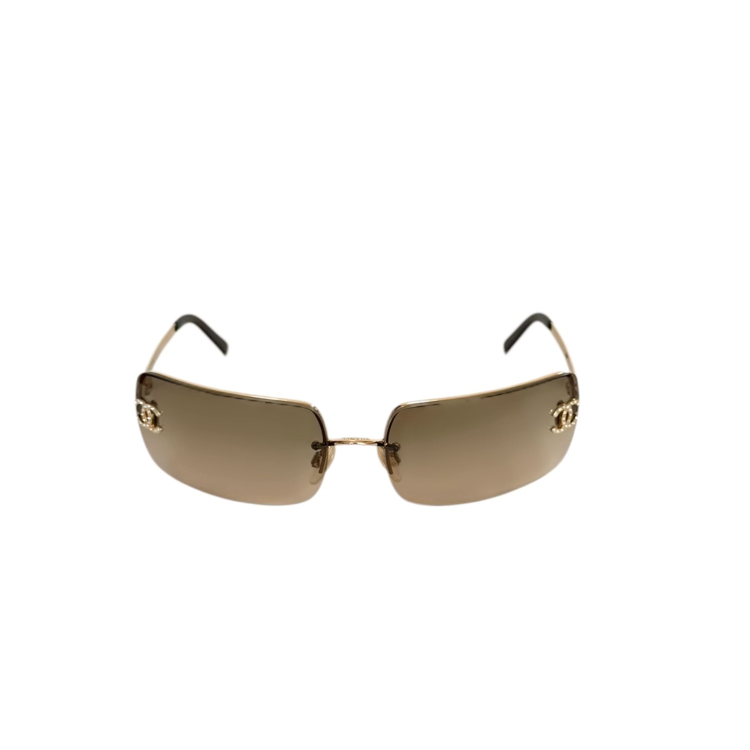 Chanel Diamante Logo Rimless Sunglasses in Brown / Gold - Image 2