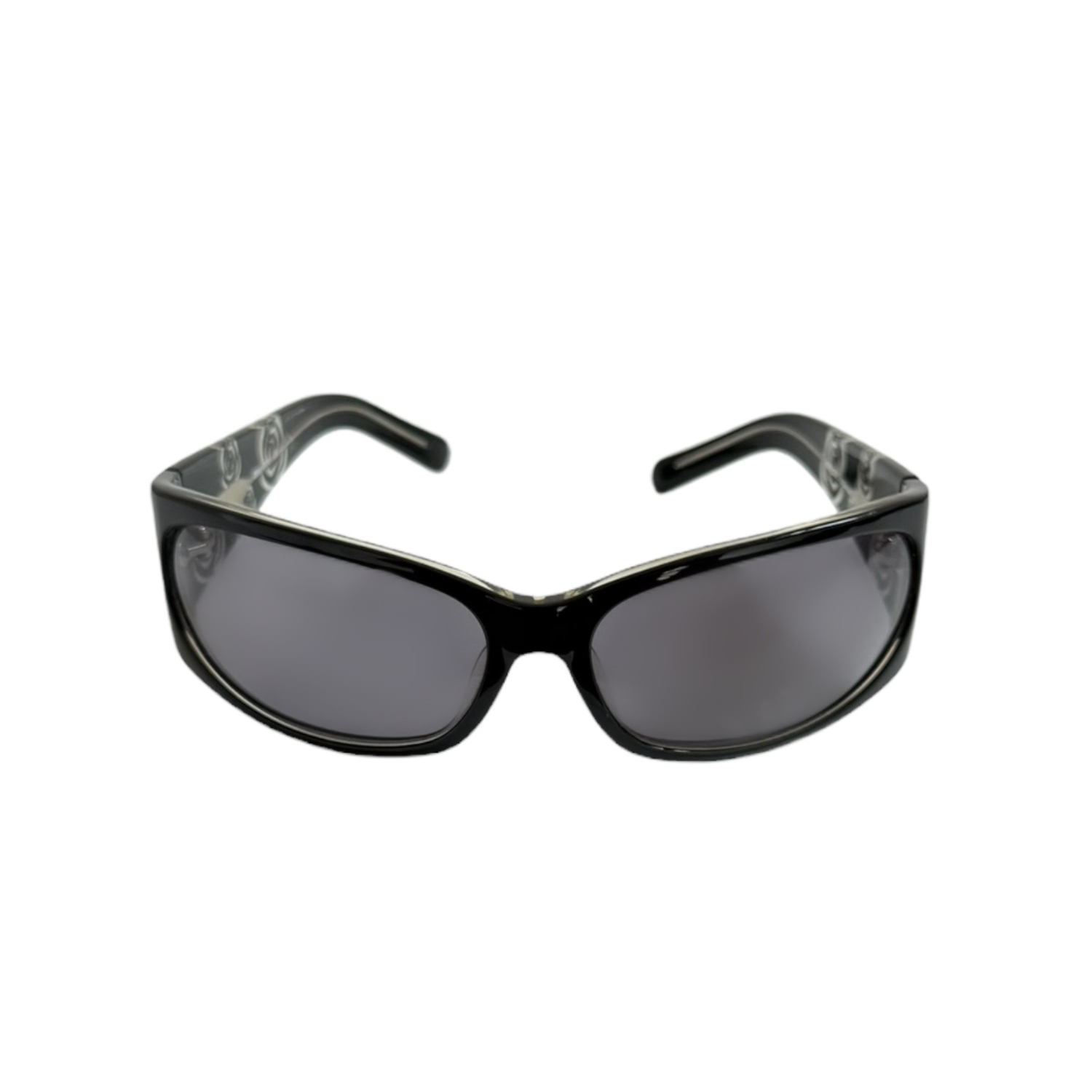 Miu Miu Logo Rose Wraparound Sunglasses in Black - Image 2