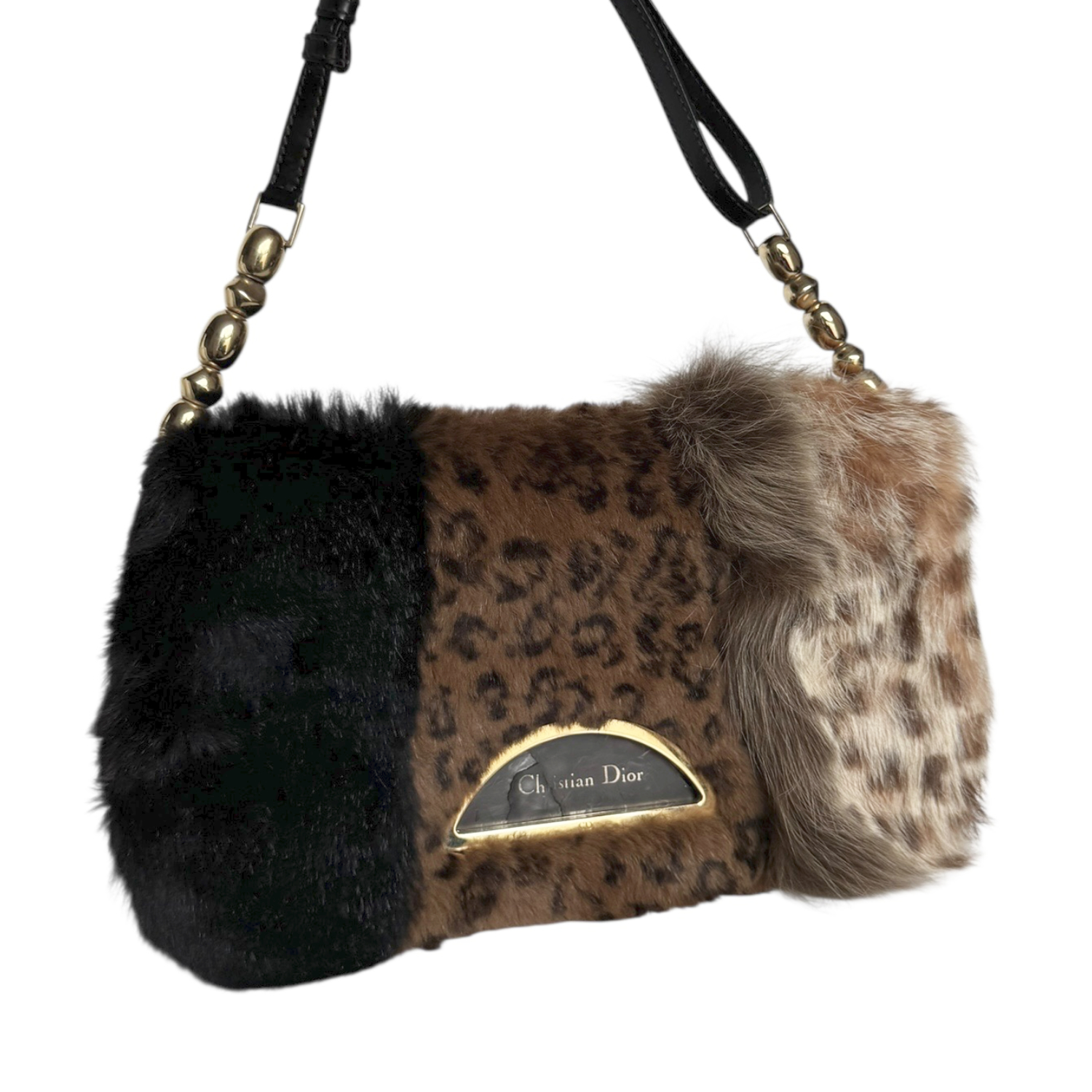 Dior Fur Leopard Print Malice Shoulder Bag in Brown / Gold - Image 2