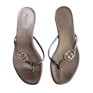 Vintage Gucci GG Logo Thong Flip Flop Sandals in Metallic Bronze UK 3 | NITRYL