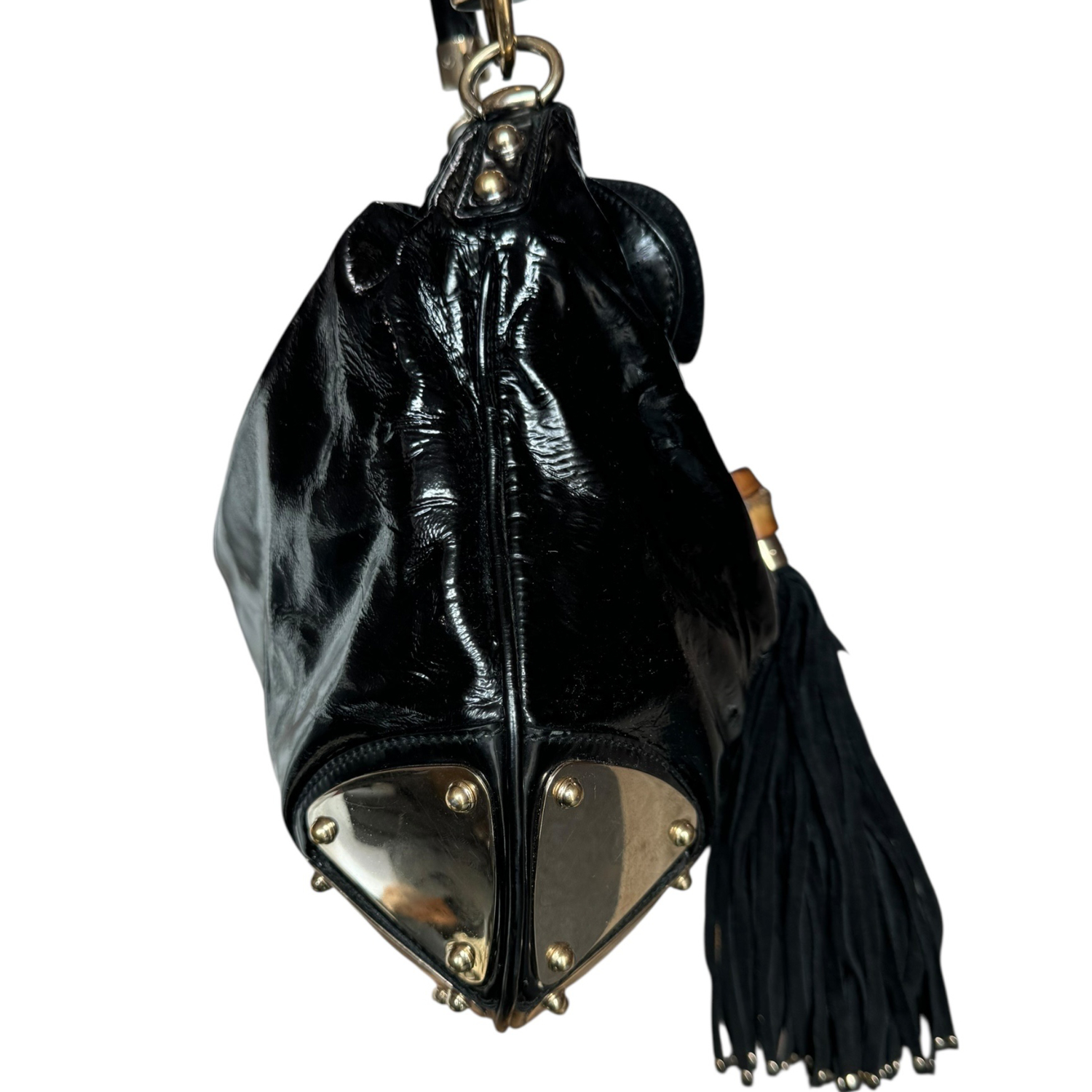 Gucci Indy Patent Hobo Shoulder Bag in Black / Gold - Image 3