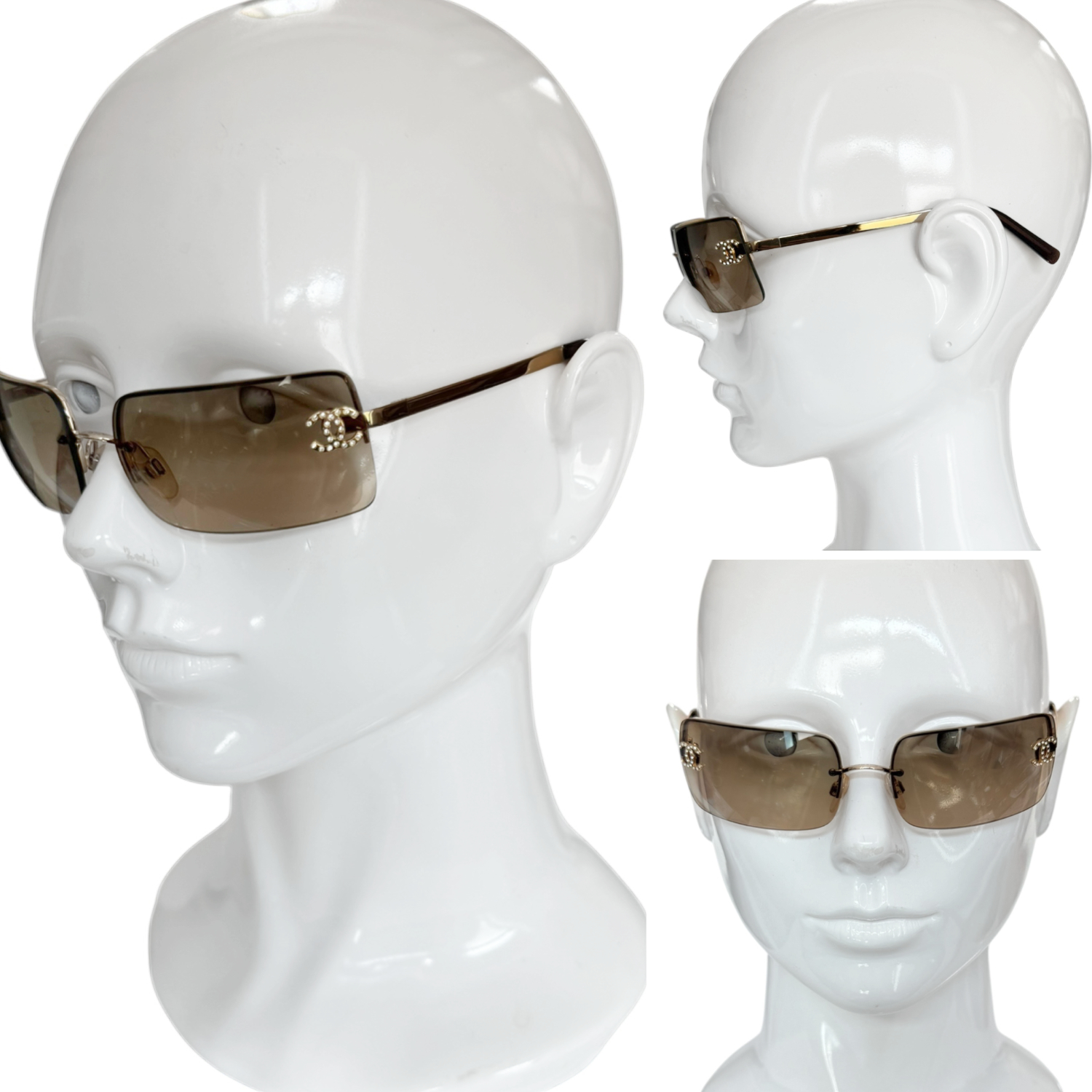 Chanel Diamante Logo Rimless Sunglasses in Brown / Gold - Image 4