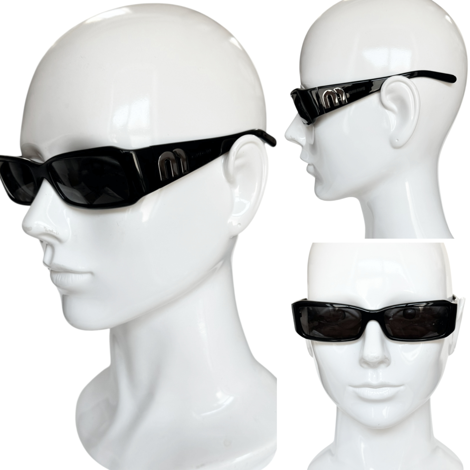 Miu Miu Logo Sunglasses in Black / Silver - Image 4