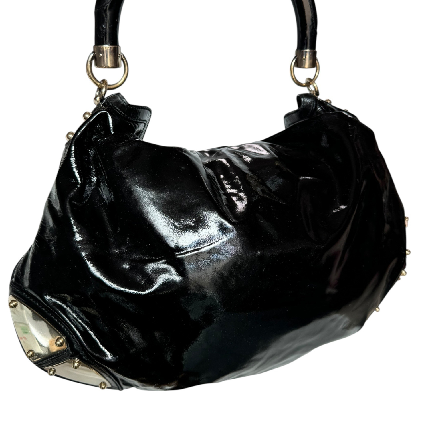 Gucci Indy Patent Hobo Shoulder Bag in Black / Gold - Image 4
