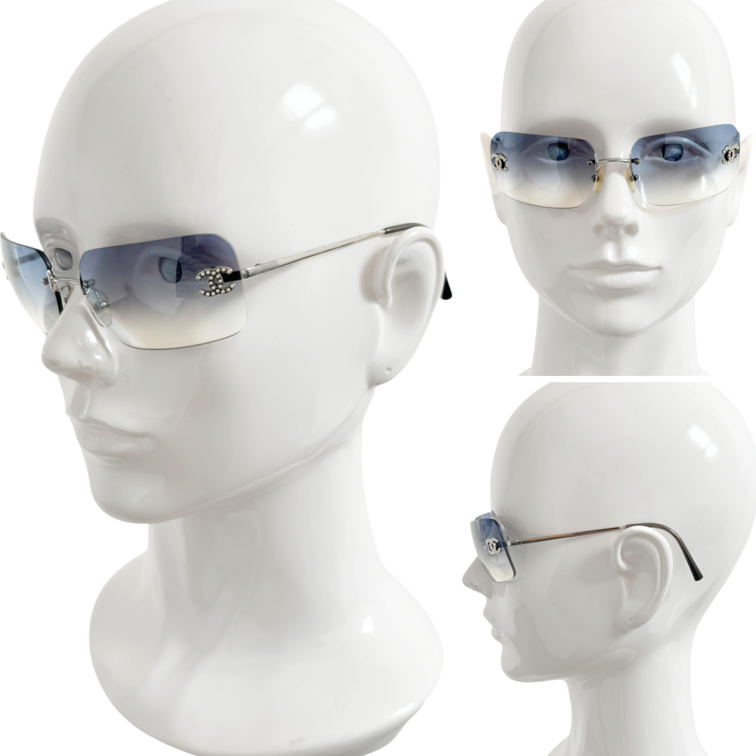 Chanel Diamante Ombre Rimless Sunglasses in Blue / Silver - Image 4