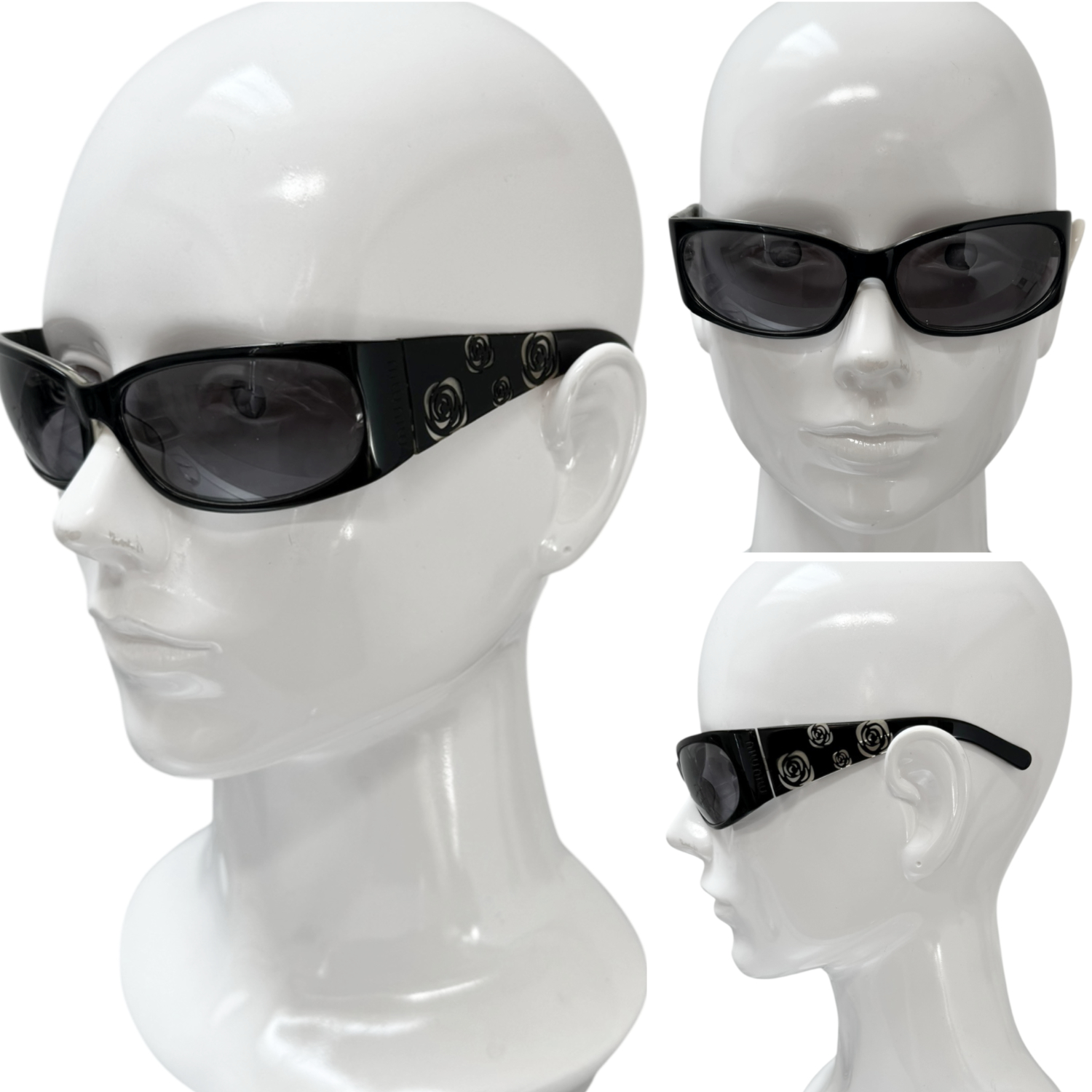 Miu Miu Logo Rose Wraparound Sunglasses in Black - Image 4