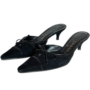Vintage Chanel Bow Logo Mules Heels in Black UK 3.5 | NITRYL