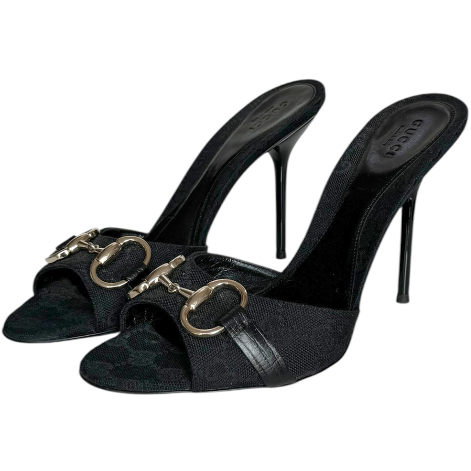 Vintage Gucci Monogram Horsebit Heels in Black / Gold UK 6 | NITRYL