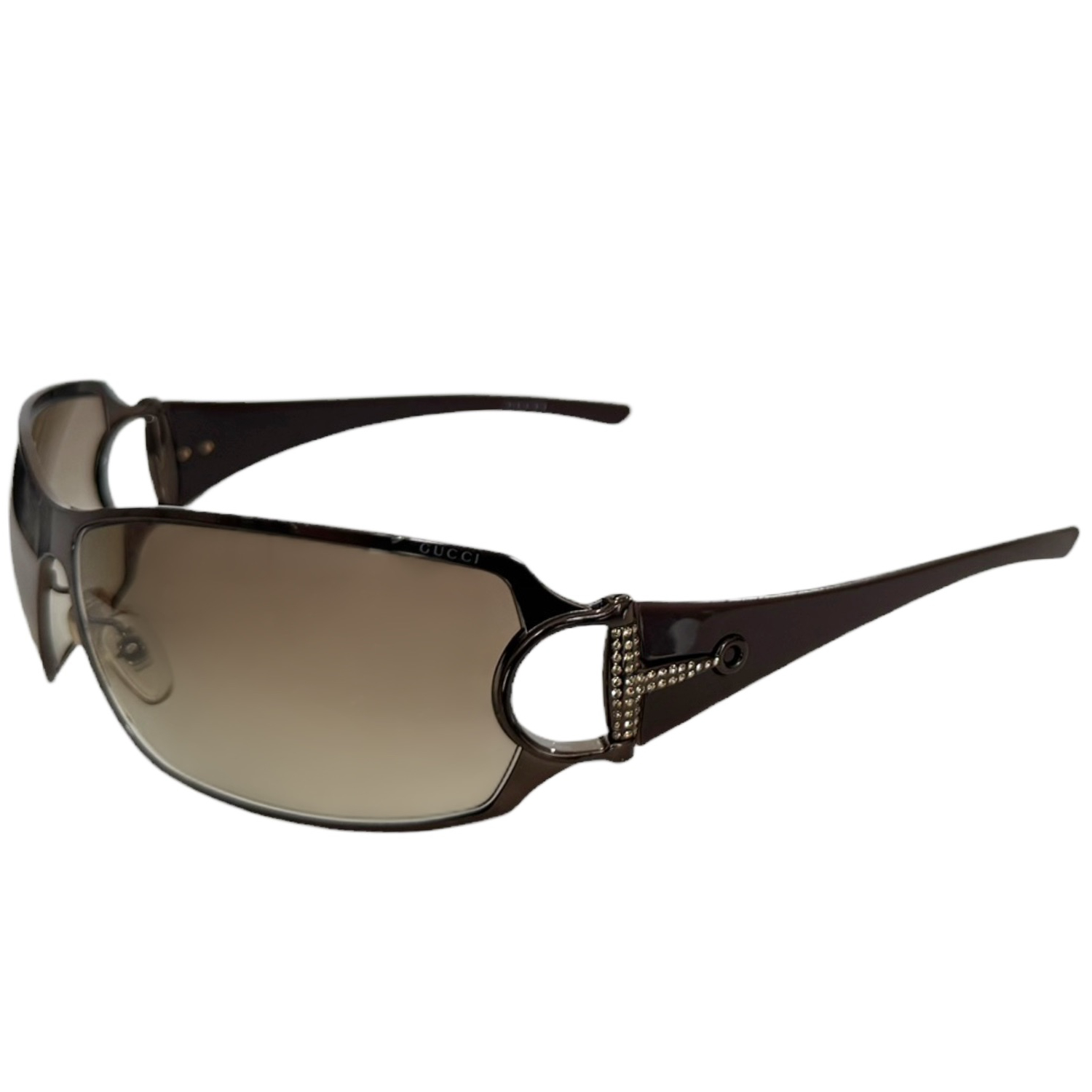 Vintage Gucci Diamante Horsebit Wraparound Sunglasses in Brown | NITRYL
