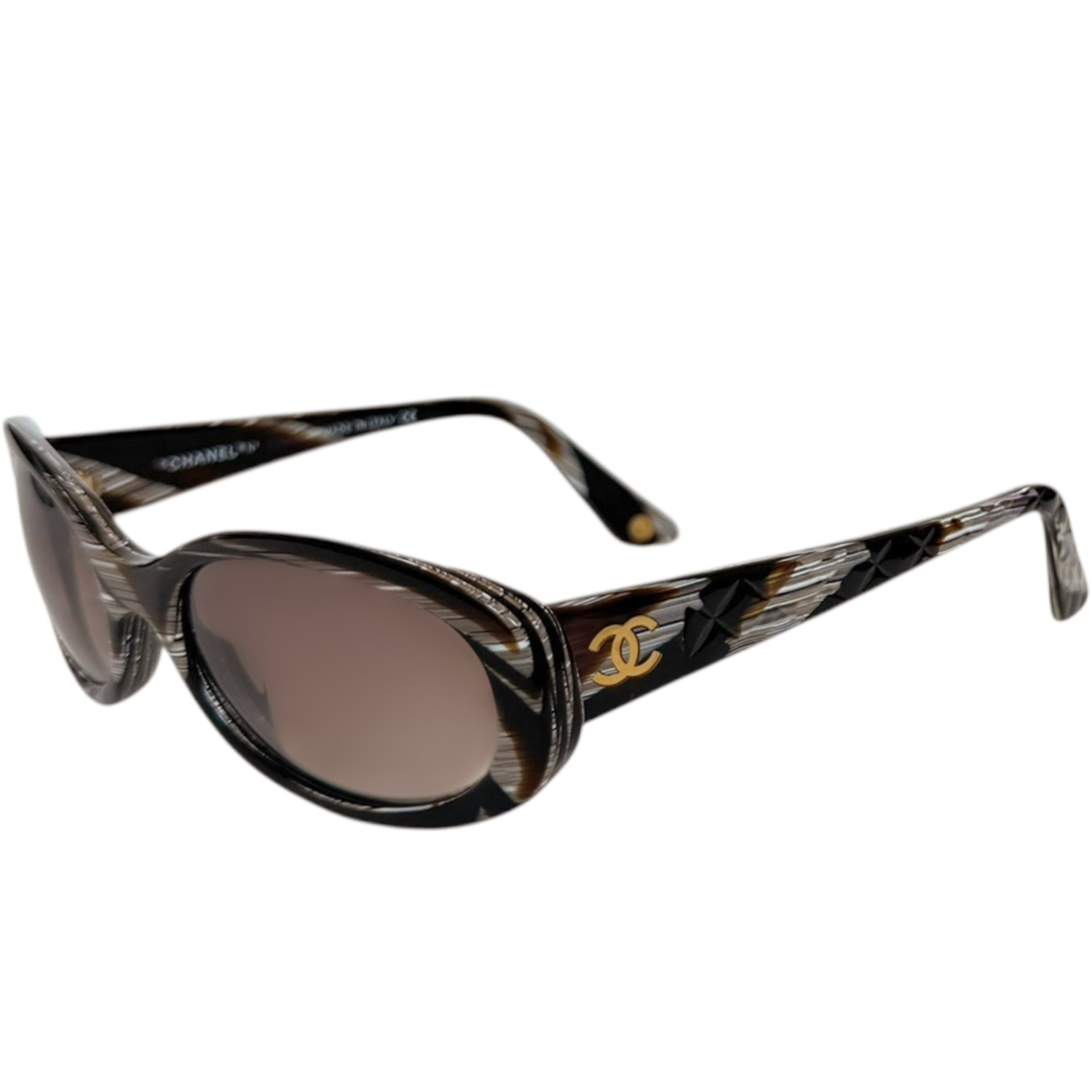 Vintage Chanel Logo Oval Sunglasses in Brown / Gold | NITRYL